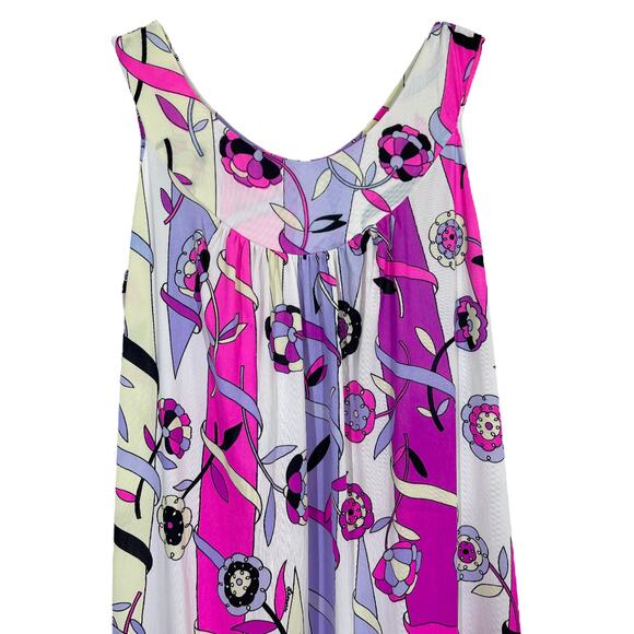 Vintage Leonora 70s Groovy Print Nightgown Small Sleeveless Pink Purple Floral - Picture 3 of 5